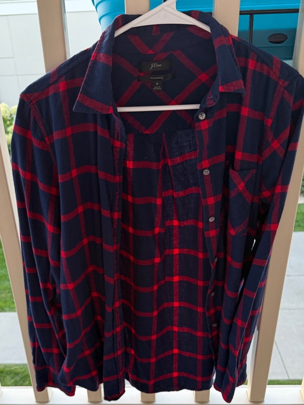 J. Crew Navy and Red Plaid Button-Down Shirt